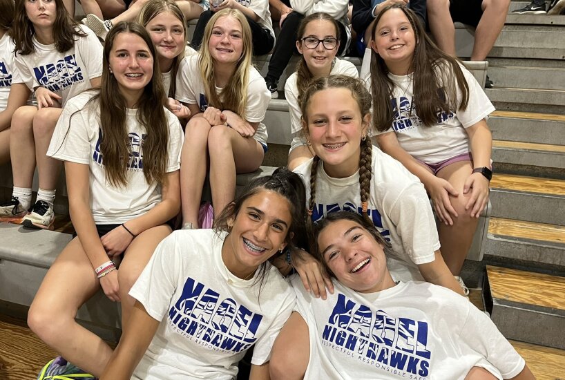 Nagel students smile during a pep rally